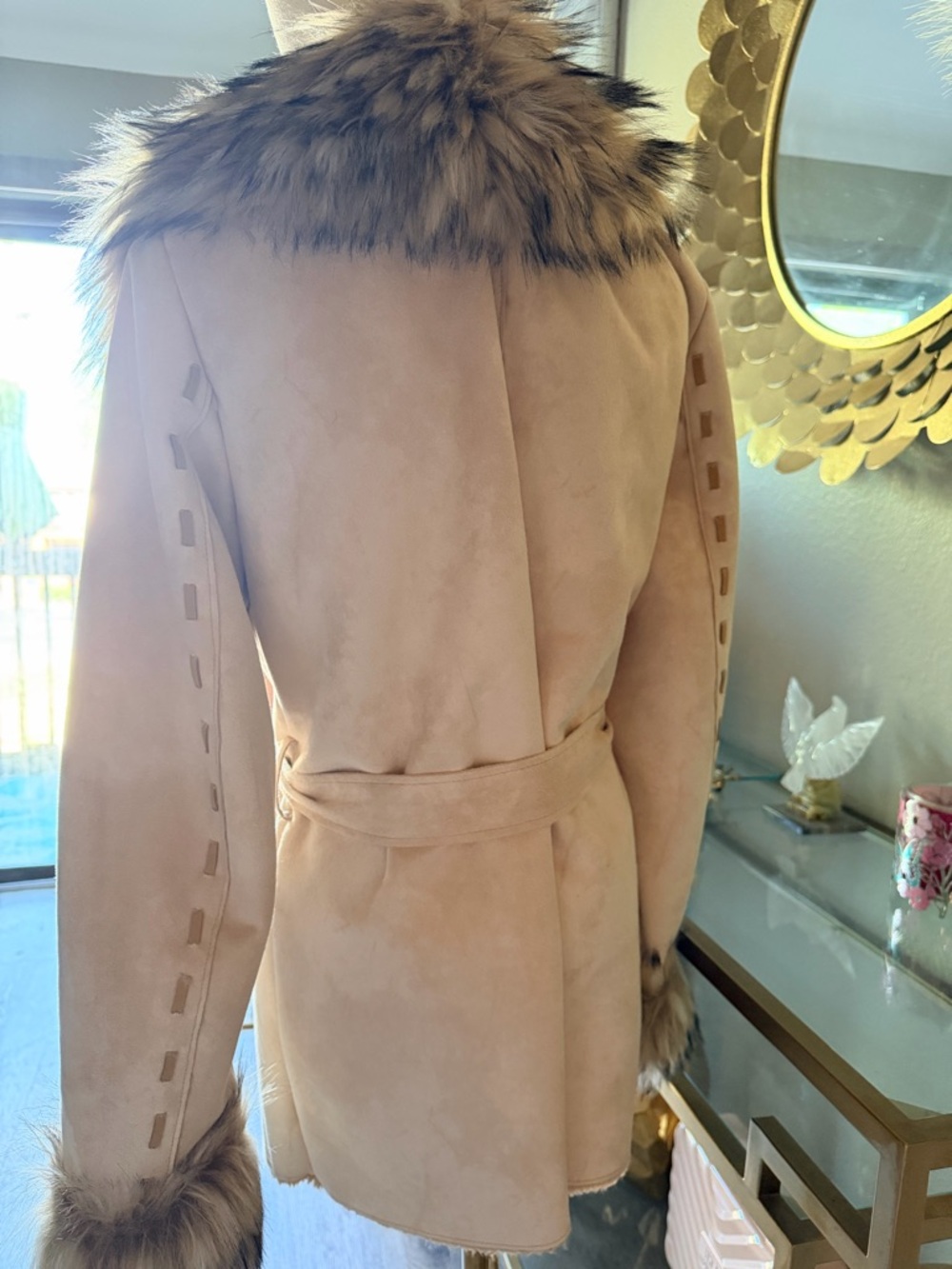 Tasha Polizzi Cream Coat with Faux Fur Trim - Picture 7 of 13